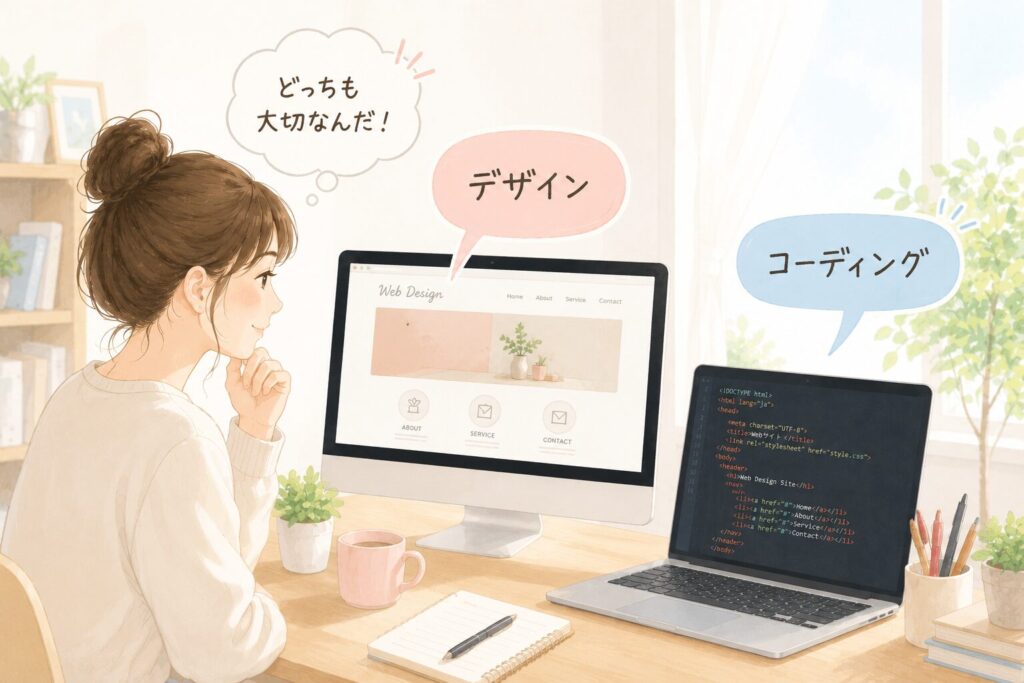 WEBデザインとコーディングの違いを考える女性